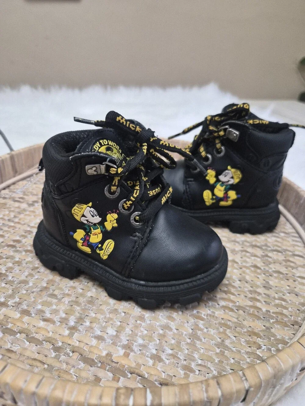 Vintage Baby Mickey For Kids Black Ankle Booties Shoes Size 5, Mickey Mouse